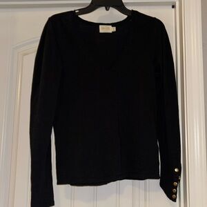 Womens black v-neck top with button sleeves